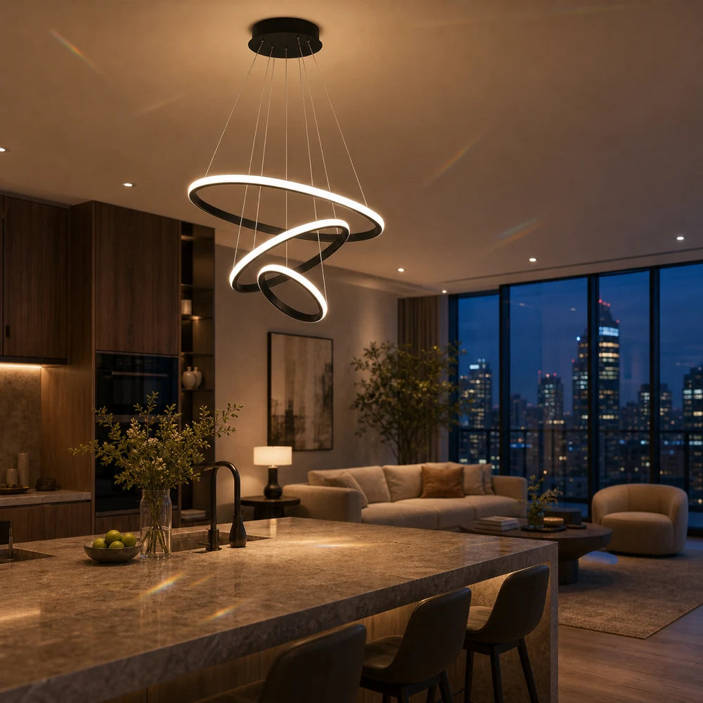 LED hanging chandelier RICCI 81W, 3 Circles, Cold/Warm/Neutral light, Black, Adjustable height - 10_LL104-3BK.png