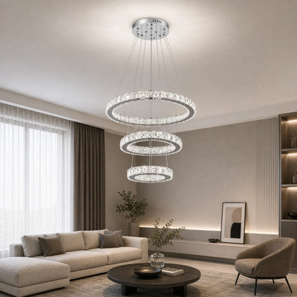 Suspended LED chandelier with remote control and crystal PRISM LUMORA 63W, 3 Circles, Cold/Warm/Neutral light, Dimmable, Shiny Chrome, Adjustable Height - 10_LLC131-3CH.png