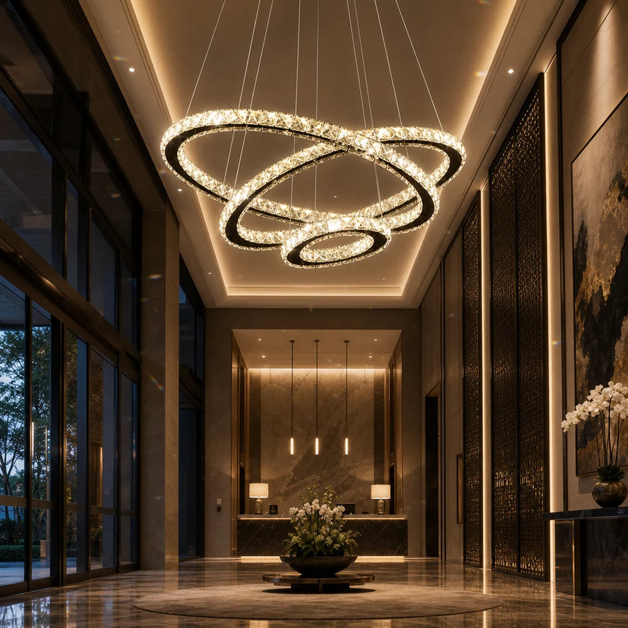 Suspended LED chandelier with remote control and crystal PRISM LUMINIS 79W, 3 Circles, Cold/Warm/Neutral light, Dimmable, Chrome, Adjustable Height - 10_LT029.png