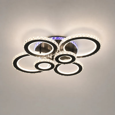 LED chandelier with remote control and crystal NOVA ROTONDA RGB 145W, 6 Circles, Cold/Warm/Neutral light, Dimmable, Black