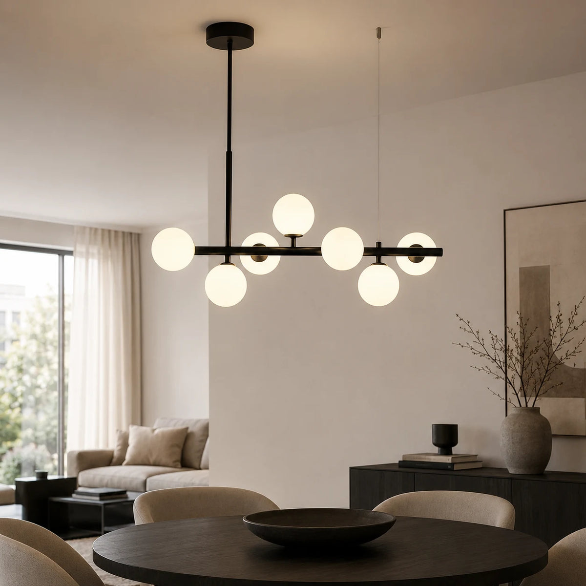LOFT Pavilion Modern Bulb Chandelier, 7x G9, Black, Metal, Height Adjustable - 11_LC800-7BK.png