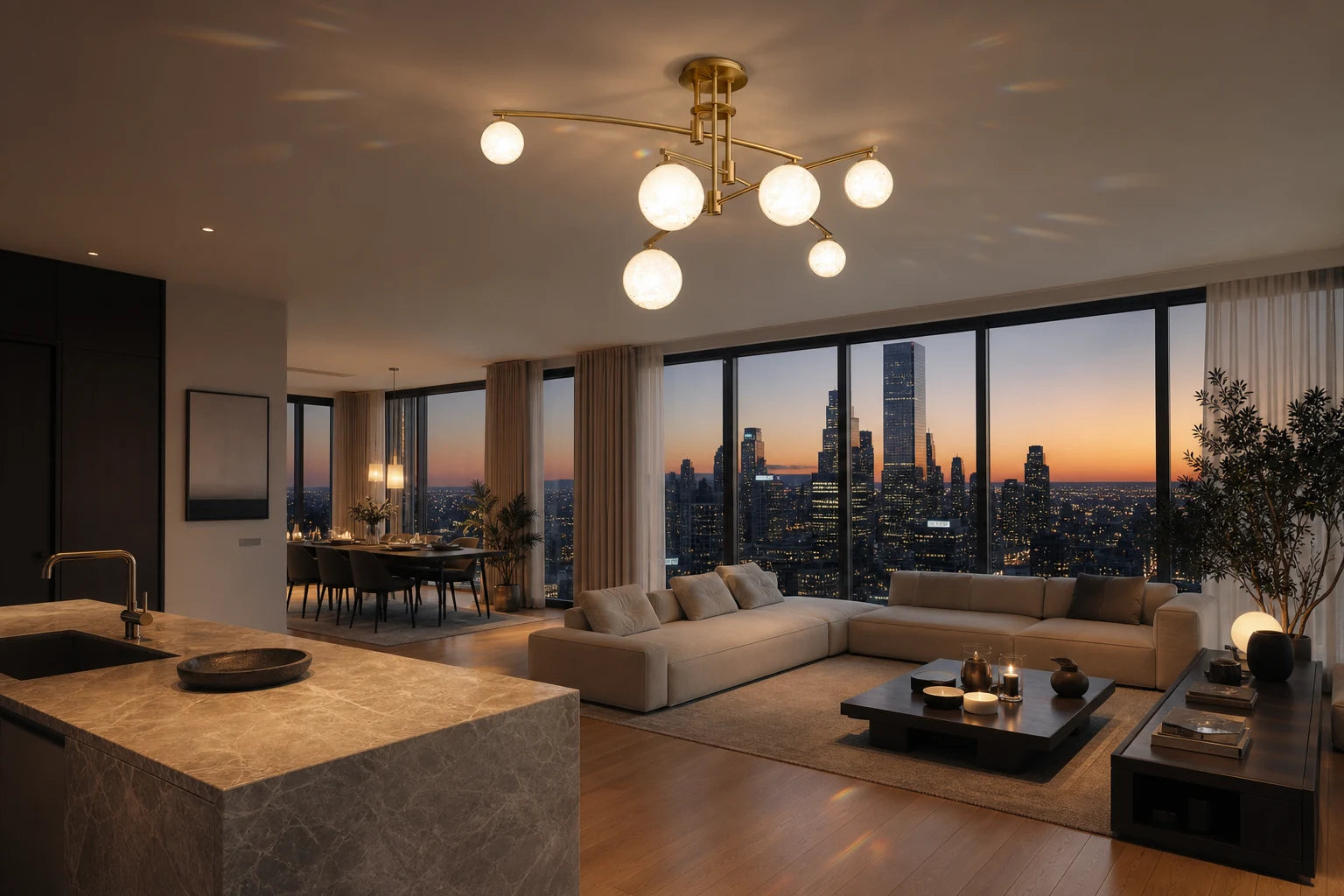 Chandelier with Round Shade, PENTHOUSE Dome, 6x G9, Gold, Metal - 11_LC825GD.png