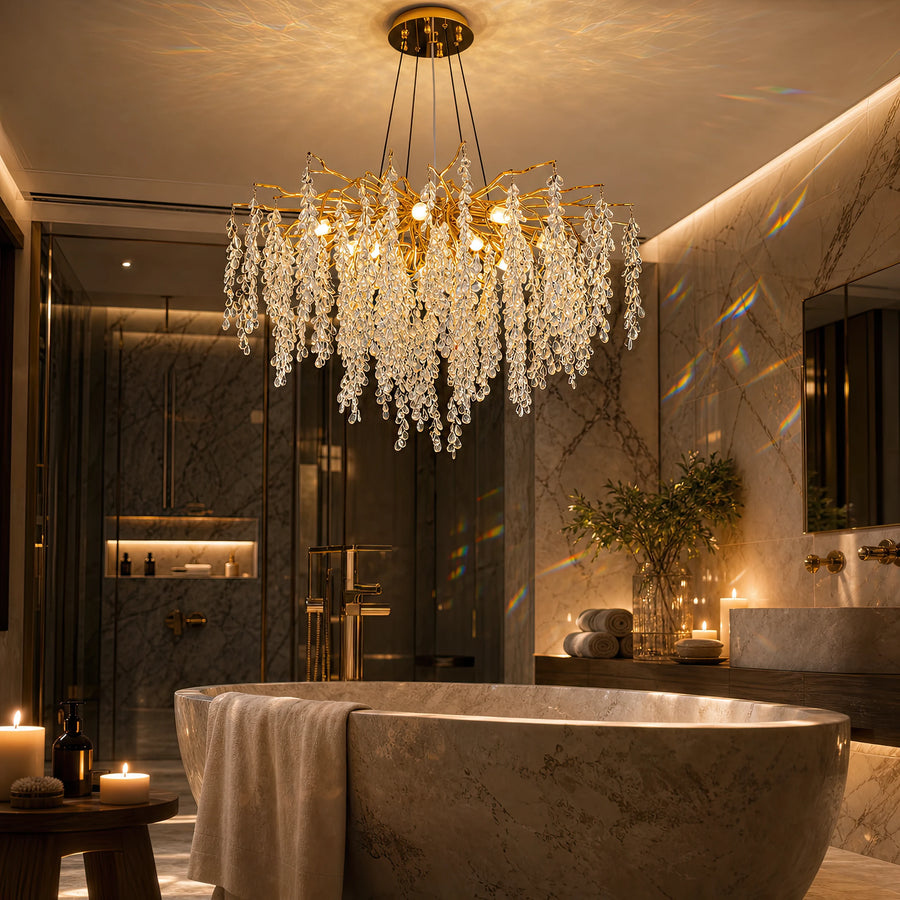 WALTZ Cascade Crystal Chandelier, 9x G9, Gold, 80cm, Adjustable Height - 12_CC331-80.png