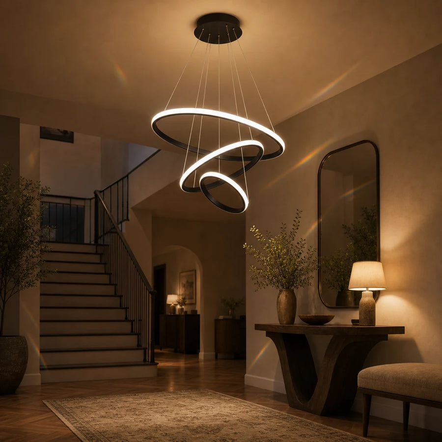 LED hanging chandelier RICCI 81W, 3 Circles, Cold/Warm/Neutral light, Black, Adjustable height - 12_LL104-3BK.png