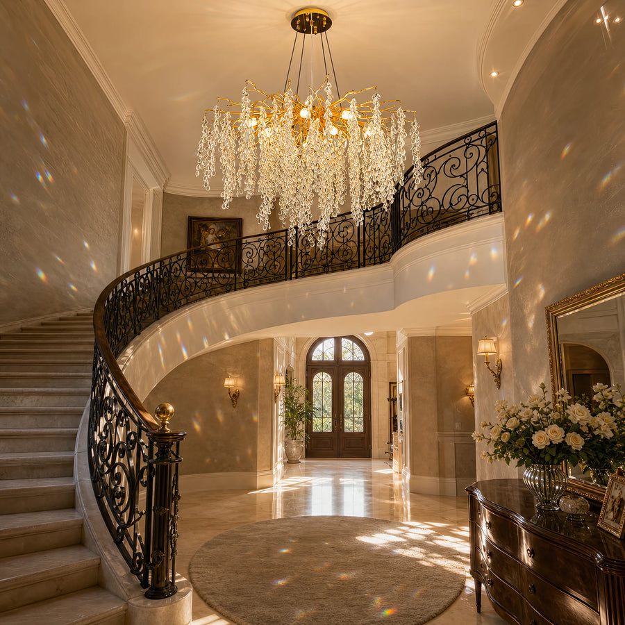 WALTZ Cascade Crystal Chandelier, 9x G9, Gold, 80cm, Adjustable Height - 13_CC331-80.png