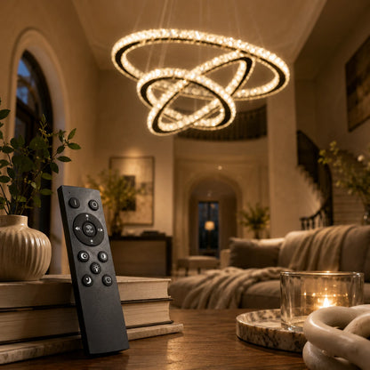 Suspended LED chandelier with remote control and crystal PRISM LUMINIS 79W, 3 Circles, Cold/Warm/Neutral light, Dimmable, Chrome, Adjustable Height - 14_LT029.png