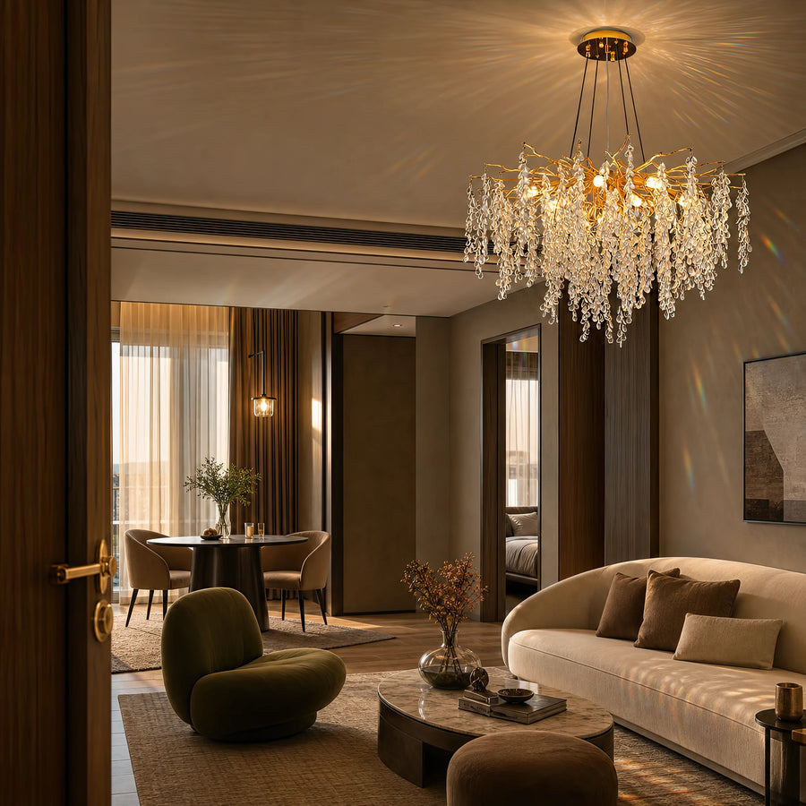 WALTZ Cascade Crystal Chandelier, 9x G9, Gold, 80cm, Adjustable Height - 15_CC331-80.png