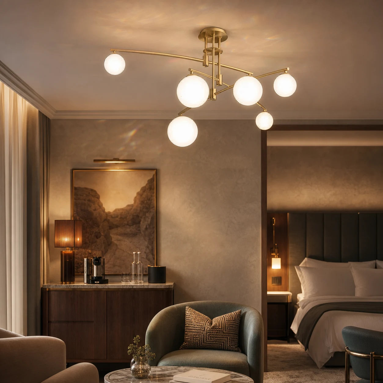Chandelier with Round Shade, PENTHOUSE Dome, 6x G9, Gold, Metal - 15_LC825GD.png