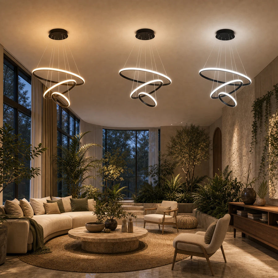 LED hanging chandelier RICCI 81W, 3 Circles, Cold/Warm/Neutral light, Black, Adjustable height - 15_LL104-3BK.png