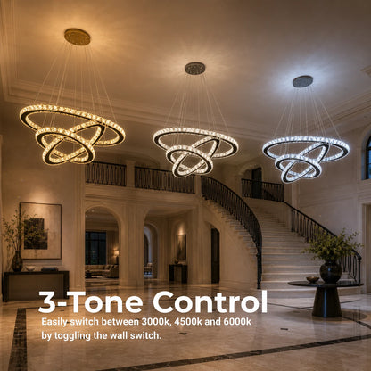 Suspended LED chandelier with remote control and crystal PRISM LUMINIS 79W, 3 Circles, Cold/Warm/Neutral light, Dimmable, Chrome, Adjustable Height - 15_LT029.png