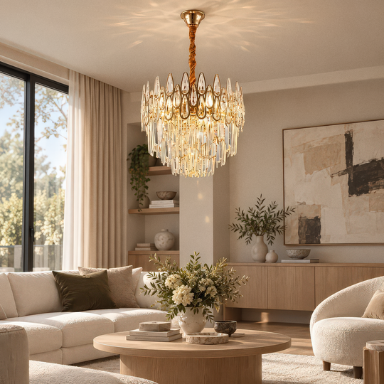Crystal Chandelier ALHAMBRA Petito 3x E14, Diameter 30cm, Shiny Gold, Adjustable Height
