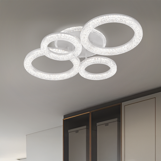 Linnea LED Chandelier with Remote Control, Dimmable, White, Crystals