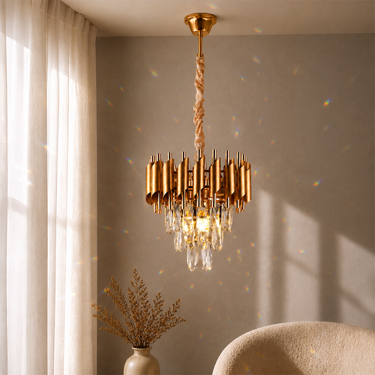 Crystal Chandelier VERSAILLES Petito 3xE14, Diameter 30cm, Gold, Adjustable Height, Metal and Crystal Crystal Chandeliers Default Title Alessandro Design