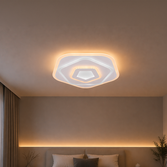 LED Chandelier with PENTAGON Remote Control 59W, 40cm, Cold/Warm/Neutral Light 3000K/4000K/6000K, White, Metal and Acrylic
