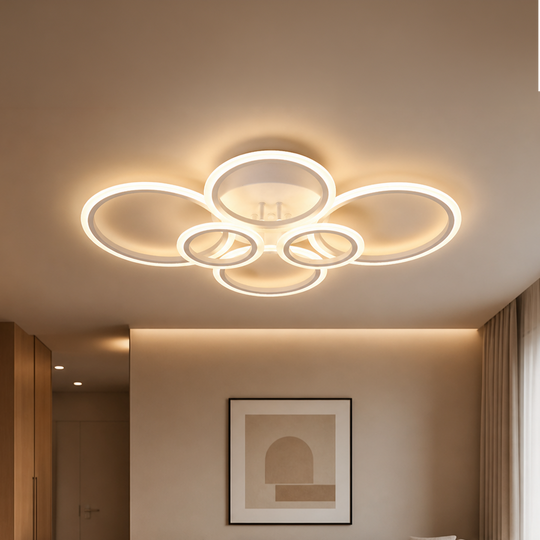 LED chandelier with remote control BETTY 82W, 6 Circles, Cold/Warm/Neutral light, Dimmable, White LED chandelier with remote control Default Title Alessandro Design