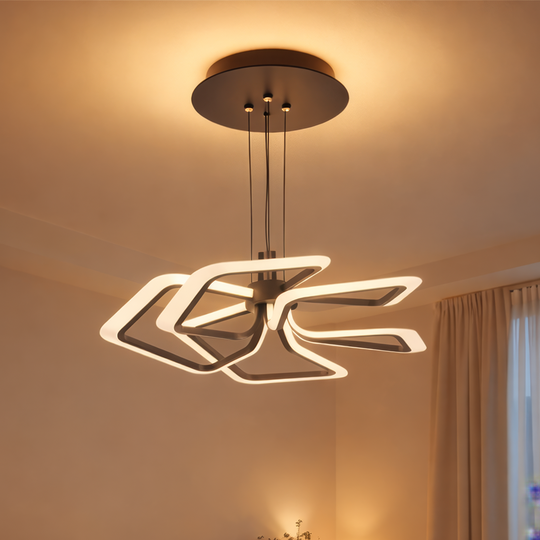Suspended LED Chandelier with Remote Control 103W, 5 Squares, Cold/Warm/Neutral light, Dimmable, Black LED Chandeliers with Remote Control Default Title Alessandro Design