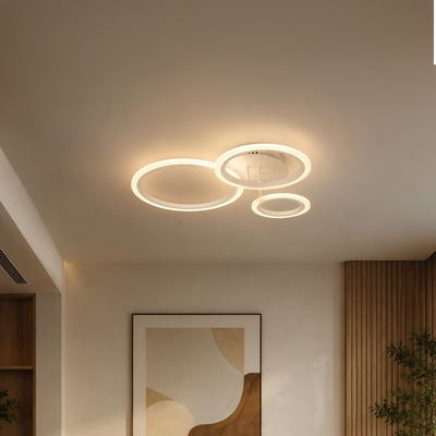 LED chandelier with remote control BETTY 40W, 3 Circles, Cold/Warm/Neutral light, Dimmable, White, Metal and Acrylic