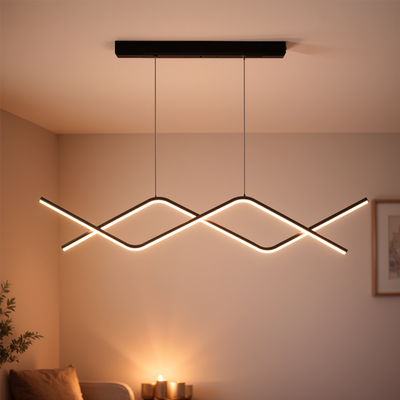 Suspended LED chandelier with remote control ZIGZAG 27W, Cold/Warm/Neutral light, Dimmable, Black, Height Adjustable
