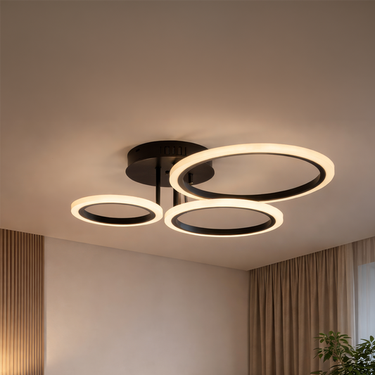 LED chandelier with remote control BETTY 40W, 3 Circles, Cold/Warm/Neutral light, Dimmable, Black