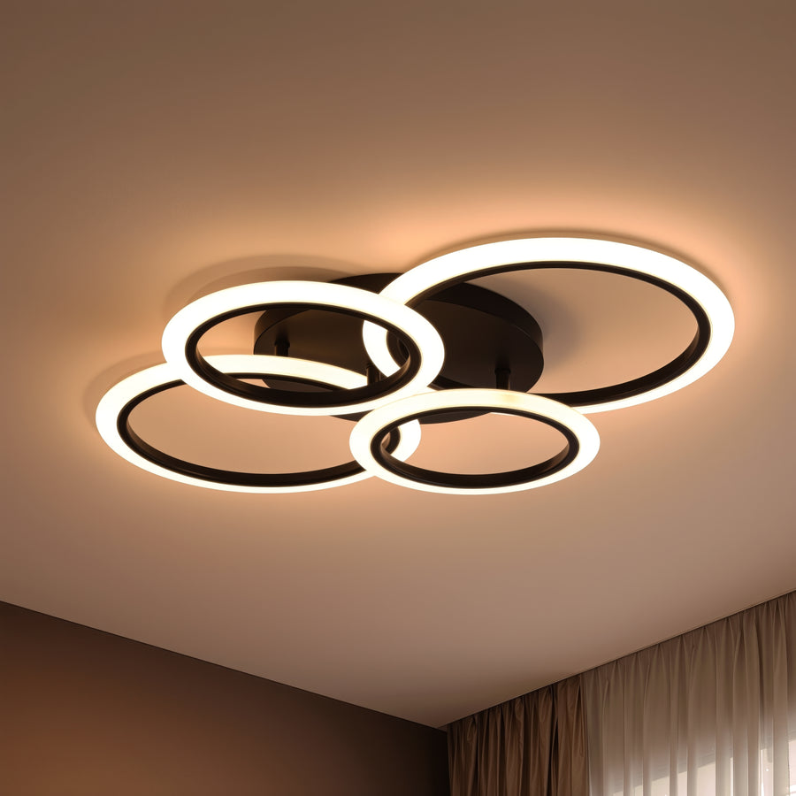 LED chandelier with remote control BETTY 44W, 4 Circles, Cold/Warm/Neutral light, Dimmable, Black