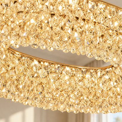 Modern Crystal Chandelier, Remote Control, PRUGU, 65W, Warm/Neutral/Cold Light, Length 35 cm, Gold, Adjustable Height
