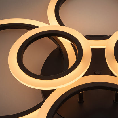 LED chandelier with remote control BETTY 82W, 6 Circles, Cold/Warm/Neutral light, Dimmable, Black