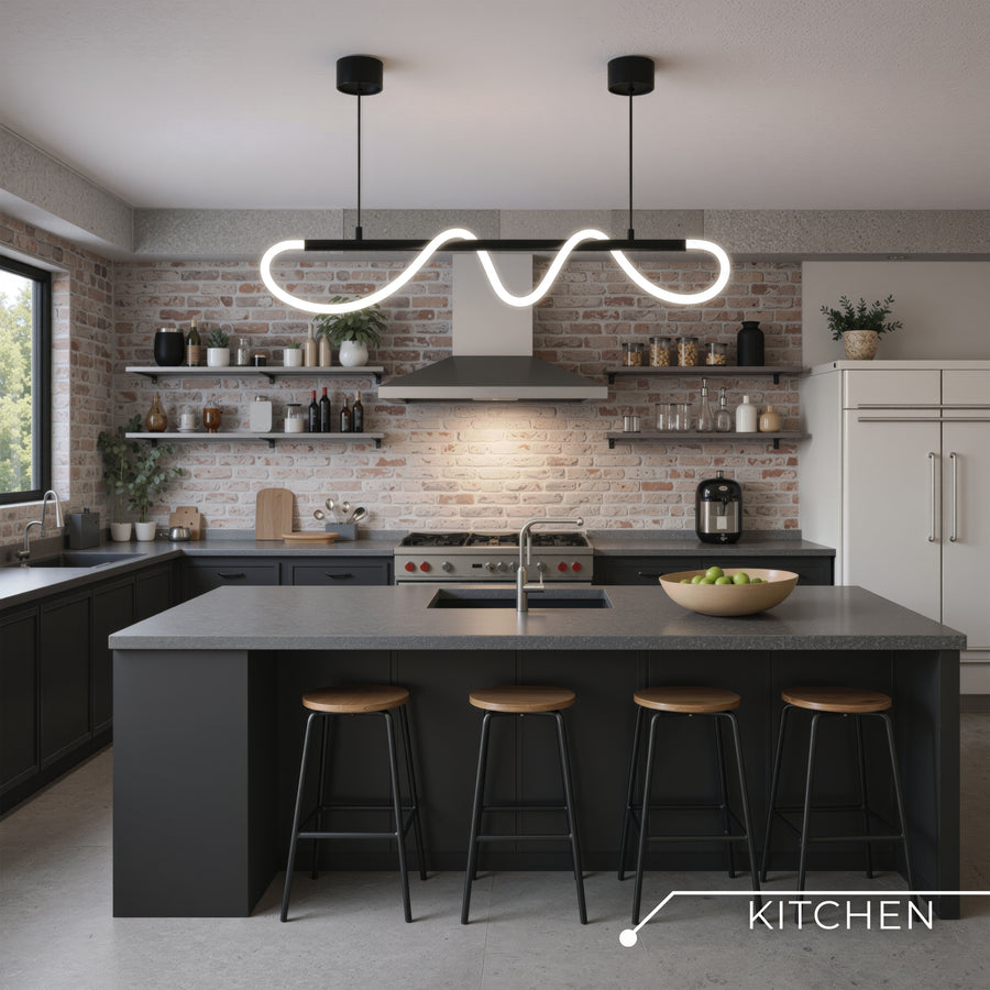 DIVINO LED Chandelier with Flexible Silicone Tube - 24W, Adjustable Light, Matt Black