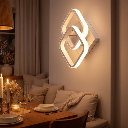 VERTEX Matrix LED Chandelier, Overlapping Diamonds, Metal Frames, 11W, 2 Diamonds, Cold/Warm/Neutral Light 3000K/4000K/6000K, White