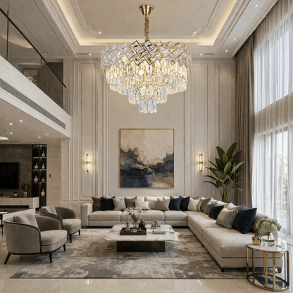 Crystal Chandelier WINDSOR Elegance 8x E14, Diameter 39cm, Shiny Gold, Adjustable Height, Metal and Crystal