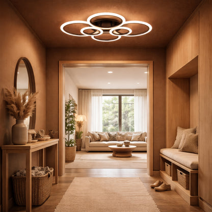 LED chandelier with remote control BETTY 82W, 6 Circles, Cold/Warm/Neutral light, Dimmable, Black