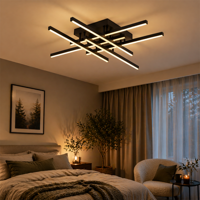 LED Chandelier with Remote Control LINEX, 81W, 6 Elements, Linear, Cold/Warm/Neutral light, Dimmable, Black
