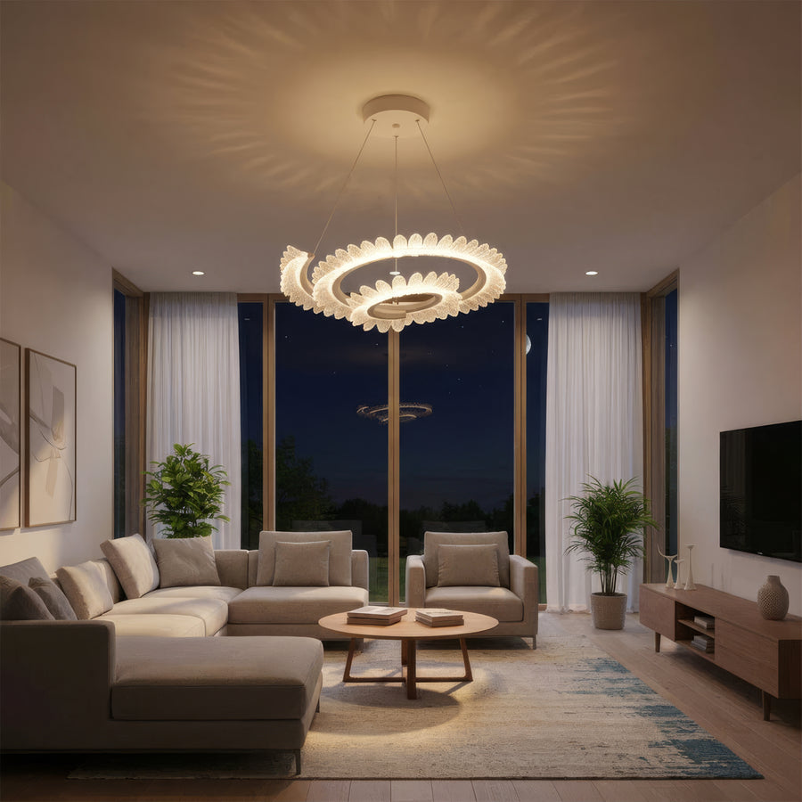LED Chandelier LT188WH, Crystal and Metal, 40W, Dimmable, Adjustable Height, Cold/Warm/Neutral Light, Luxurious Lighting
