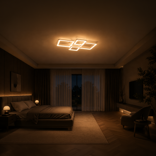 LED chandelier with remote control ELLA 67W, 4 Squares, Cold/Warm/Neutral light, Dimmable, White