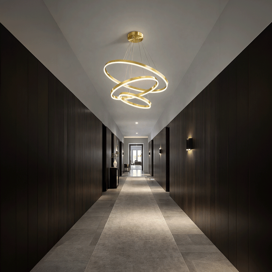 Suspended LED chandelier with remote control ELIZABETH, 85W, 3 Circles, Cold/Warm/Neutral light, Dimmable, Shiny Gold, Adjustable Height