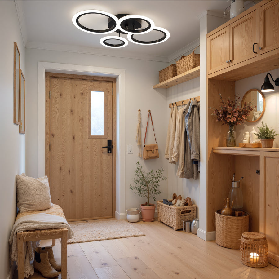 LED chandelier with remote control BETTY 44W, 4 Circles, Cold/Warm/Neutral light, Dimmable, Black