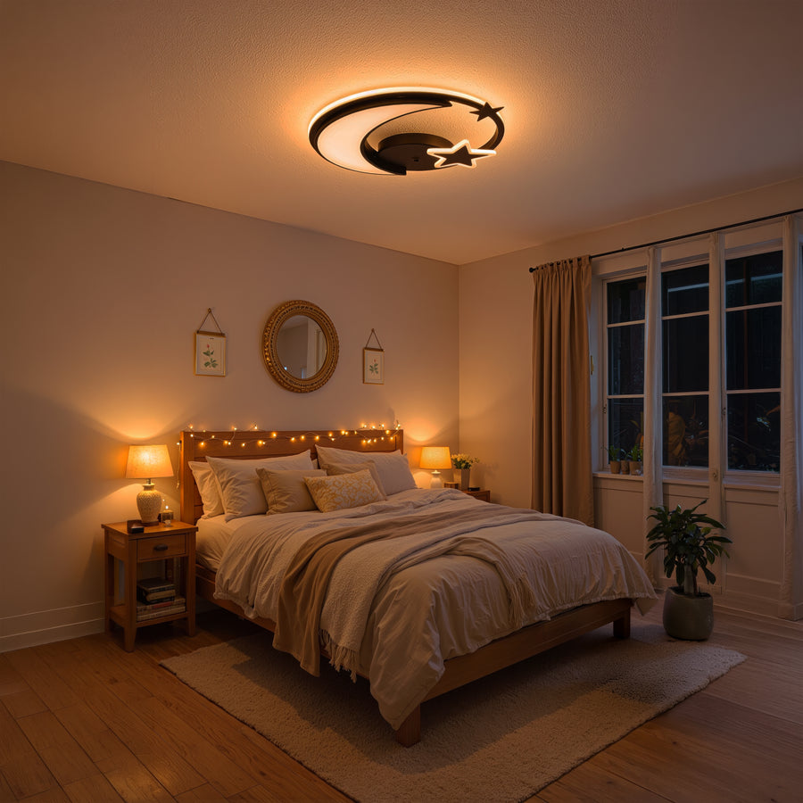 LED chandelier with remote control ALYONA 44W, Moon and Star, Cold/Warm/Neutral light, Dimmable, Black