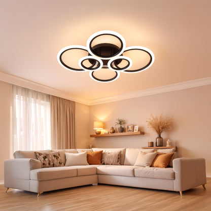 LED chandelier with remote control BETTY 82W, 6 Circles, Cold/Warm/Neutral light, Dimmable, Black