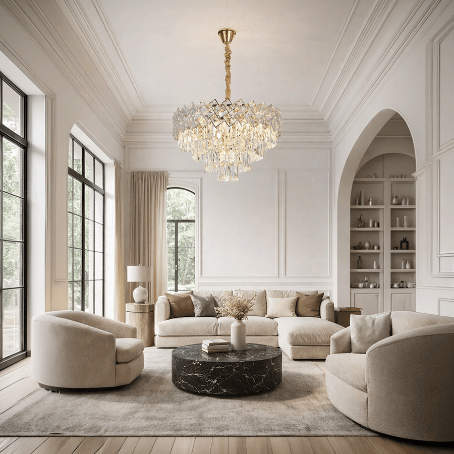 Crystal Chandelier WINDSOR Elegance 8x E14, Diameter 39cm, Shiny Gold, Adjustable Height, Metal and Crystal