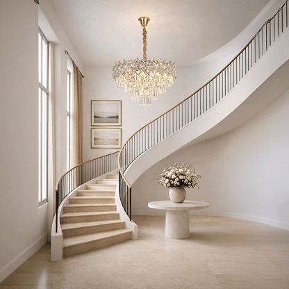 Crystal Chandelier WINDSOR Elegance 8x E14, Diameter 39cm, Shiny Gold, Adjustable Height, Metal and Crystal