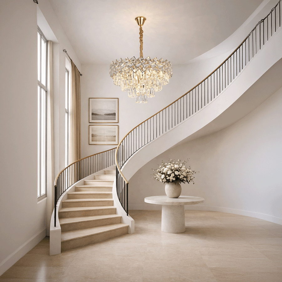 Crystal Chandelier WINDSOR Elegance 8x E14, Diameter 39cm, Shiny Gold, Adjustable Height, Metal and Crystal