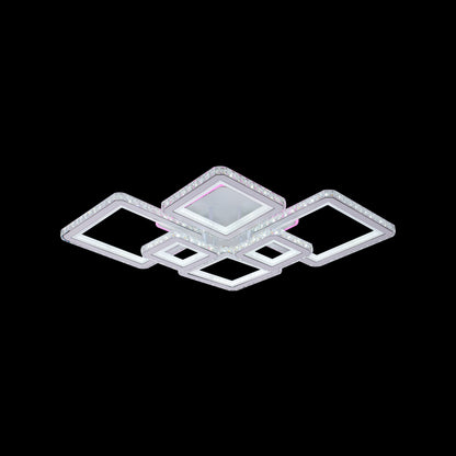 LED chandelier with remote control and crystal QUADRIS RGB 170W, 6 Squares, Cold/Warm/Neutral Light, Dimmable, White