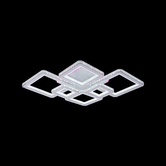 LED chandelier with remote control and crystal QUADRIS RGB 170W, 6 Squares, Cold/Warm/Neutral Light, Dimmable, White