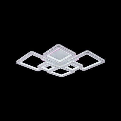 LED chandelier with remote control and crystal QUADRIS RGB 170W, 6 Squares, Cold/Warm/Neutral Light, Dimmable, White