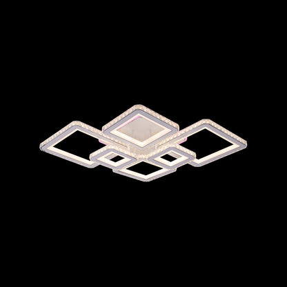 LED chandelier with remote control and crystal QUADRIS RGB 170W, 6 Squares, Cold/Warm/Neutral Light, Dimmable, White