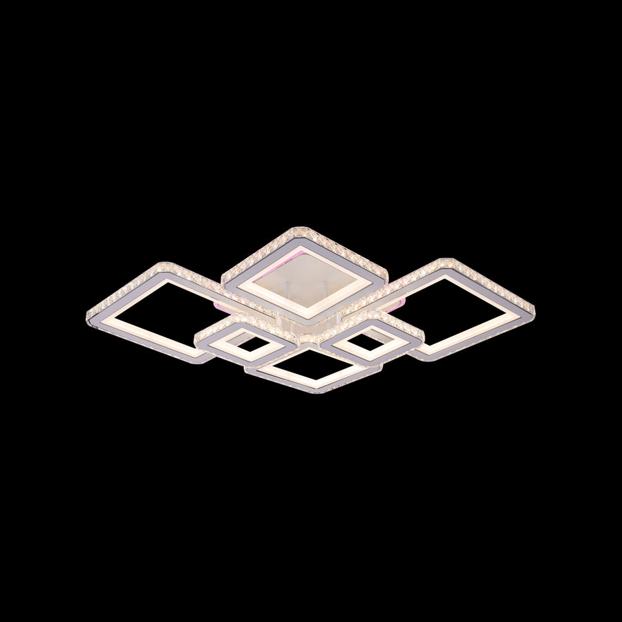 LED chandelier with remote control and crystal QUADRIS RGB 170W, 6 Squares, Cold/Warm/Neutral Light, Dimmable, White