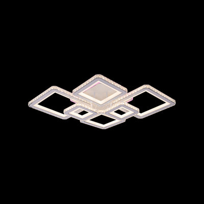 LED chandelier with remote control and crystal QUADRIS RGB 175W, 6 Squares, Cold/Warm/Neutral Light, Dimmable, White