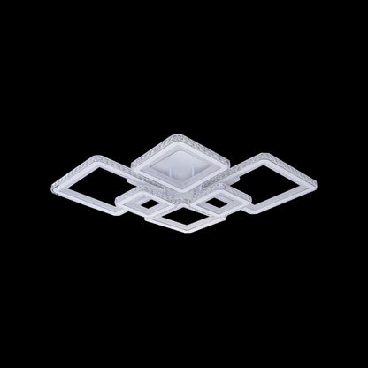 LED chandelier with remote control and crystal QUADRIS RGB 170W, 6 Squares, Cold/Warm/Neutral Light, Dimmable, White