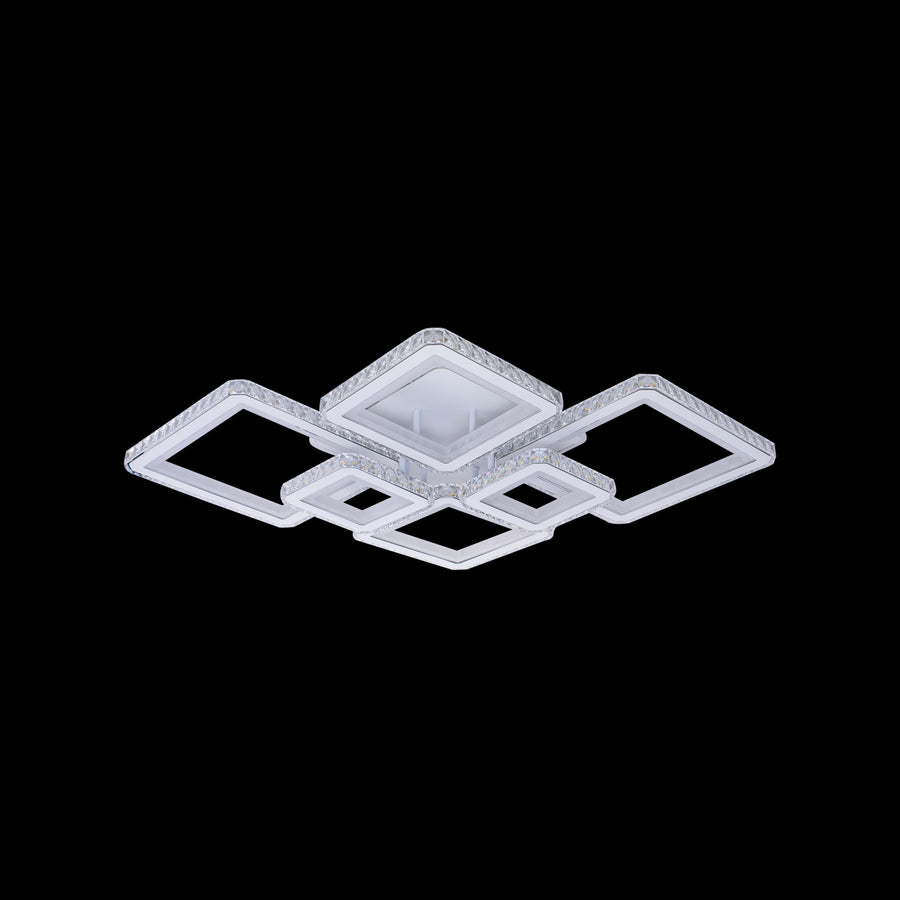 LED chandelier with remote control and crystal QUADRIS RGB 170W, 6 Squares, Cold/Warm/Neutral Light, Dimmable, White