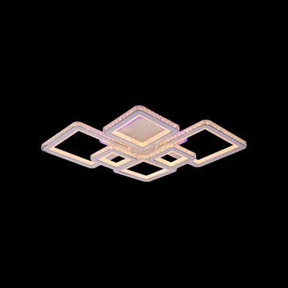 LED chandelier with remote control and crystal QUADRIS RGB 170W, 6 Squares, Cold/Warm/Neutral Light, Dimmable, White