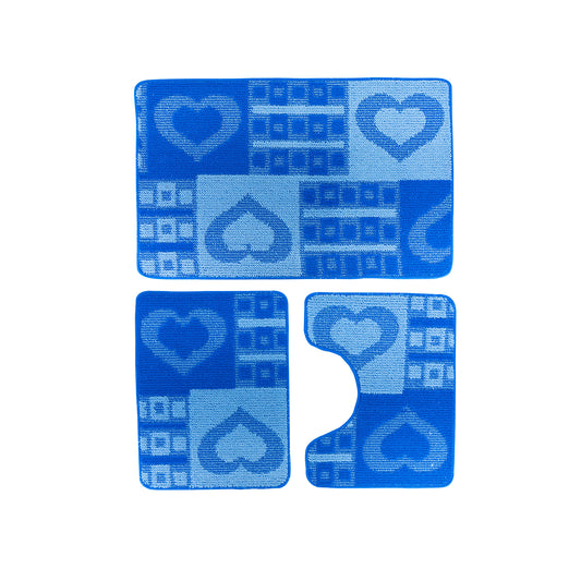 Set of 3 Bath Mats, 50x40 cm, Blue, Non-slip